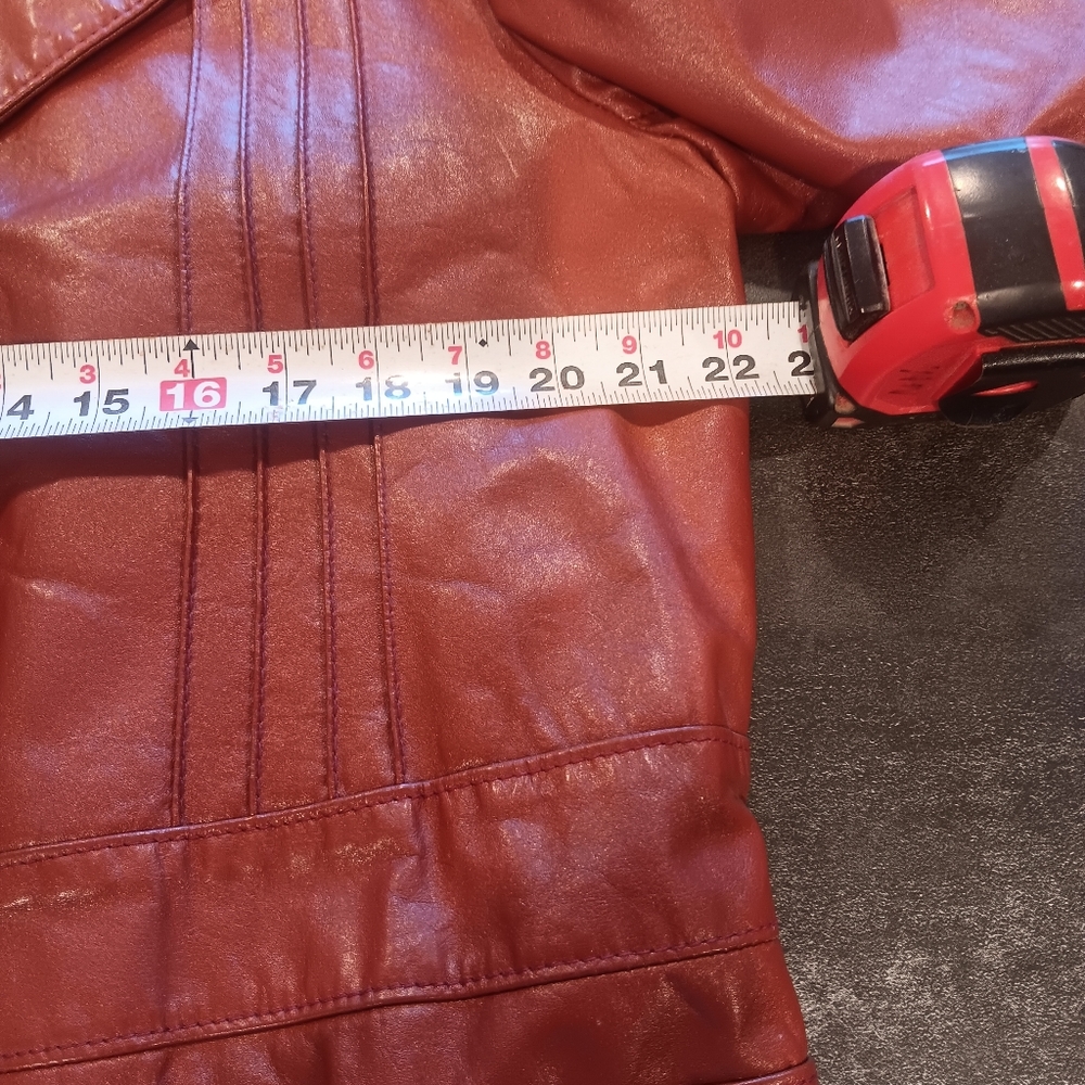 Vintage Genuine Leather faux fur lined leather coat. Boho retro Dark orange. !! - Picture 9 of 10